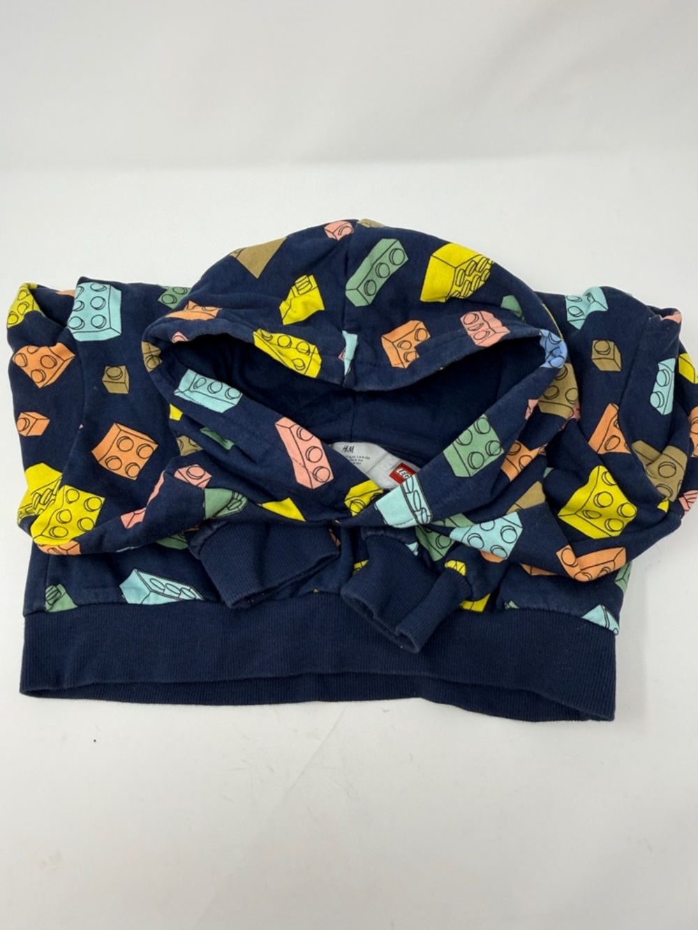 H&M Lego Navy Hoodie with Colorful Lego  Brick Print size 8/10